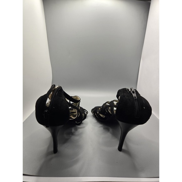 Enzo Angiolini Women's 8.5M Black Suede Strappy Heels Open Toe Zip Back - Picture 4 of 6